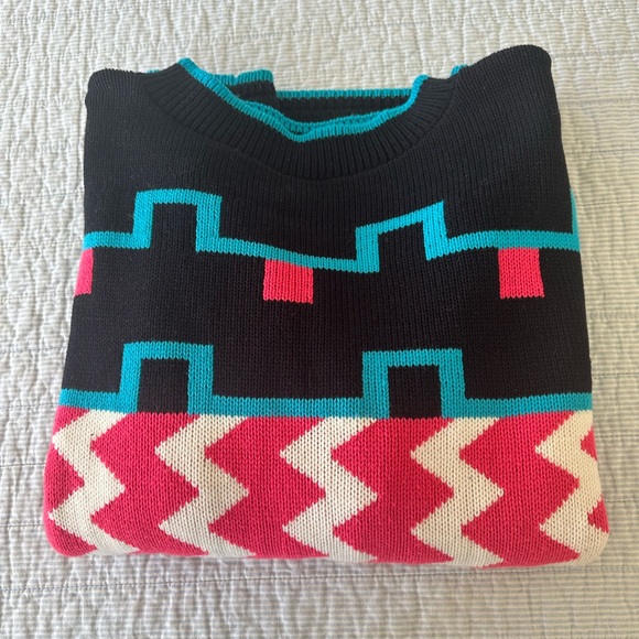 Blue Morgan Vintage 1980’s Geometric Design Oversized Sweater 1x made in USA - Picture 1 of 7